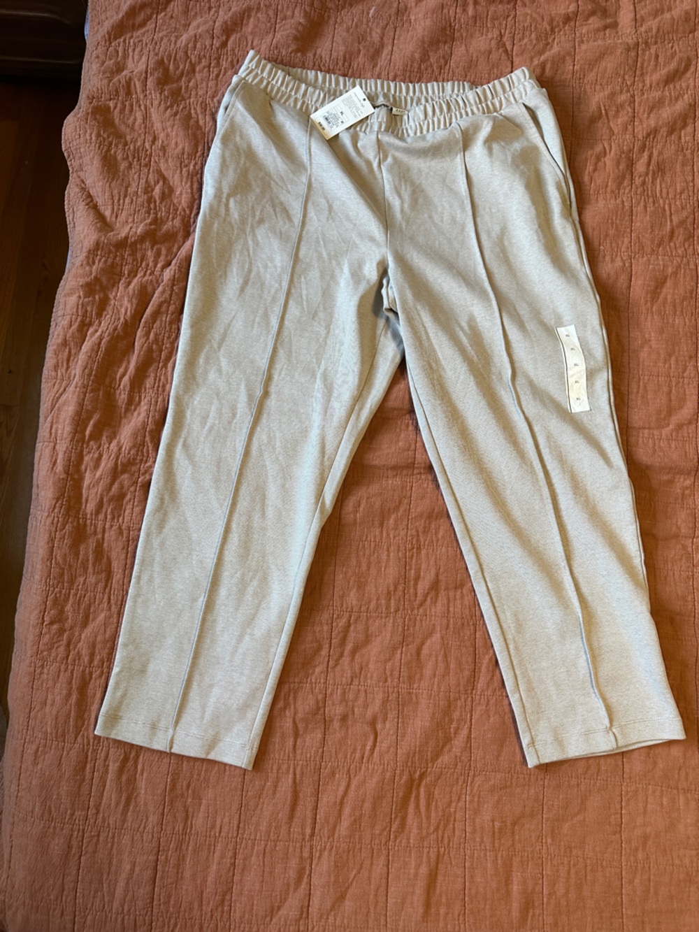 Neutral Beige Pull-On Creased Pants